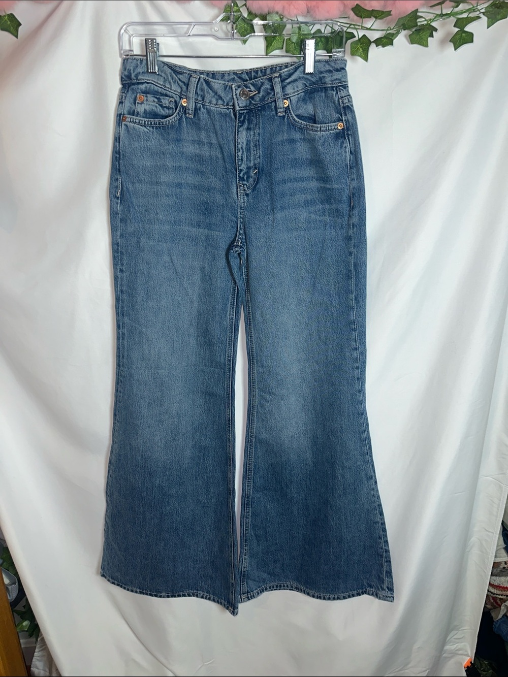 M & S Blue High-Rise Flared Jeans